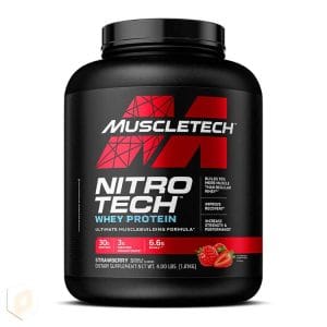 نیتروتک ماسلتچ وی پروتئین nitrotech-طعم توت فرنگی 1800 دو کیلوگرم |مکمل پیکسان